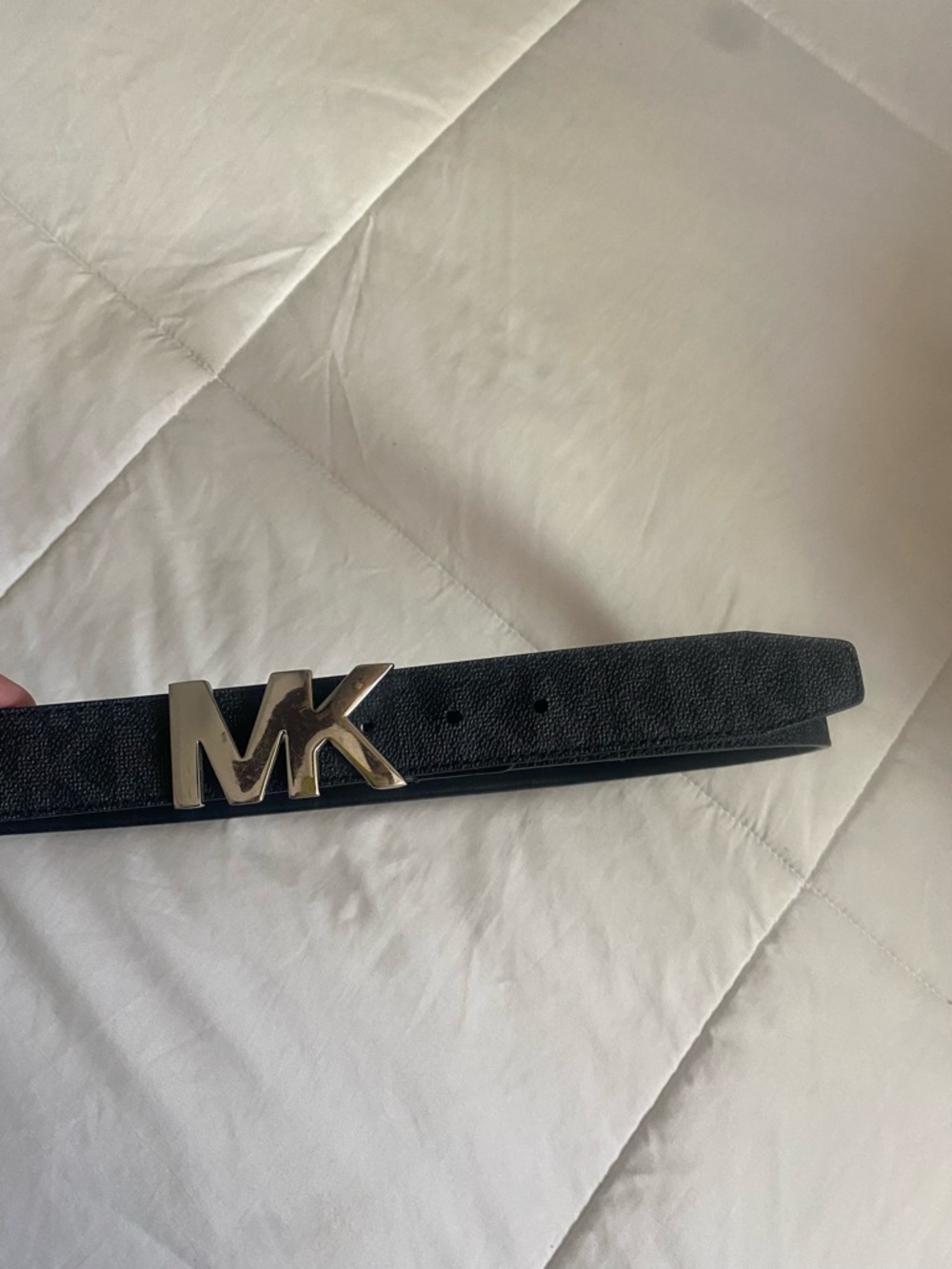 Michael Kors Black Leather Belt Bag with Gold MK Buckle